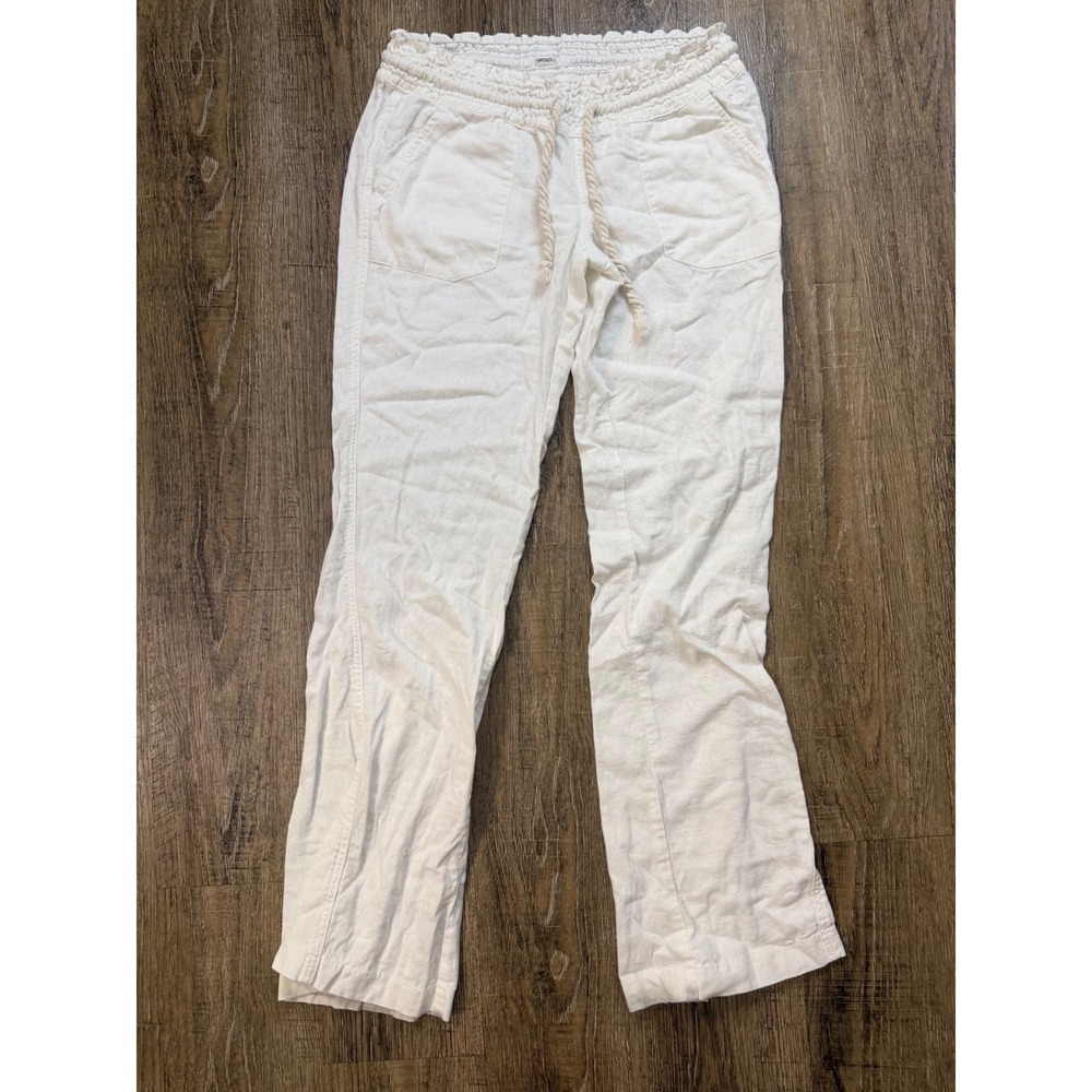 Roxy Oceanside White Linen Blend Smocked Waist Beach Pants XS Casual Boho